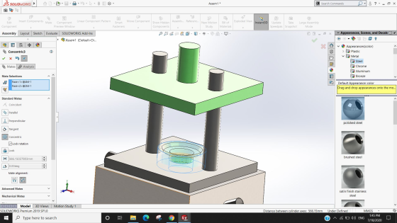 BS SOLIDWORKS Assem1* > Search Commands 8 Insert Components Mate Linear Component Pattern Move Component Assemb... Referenc..