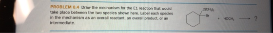 PROBLEM 8.4 Draw the mechanism for the E1 reaction that would take place between the two species shown here. Label each speci