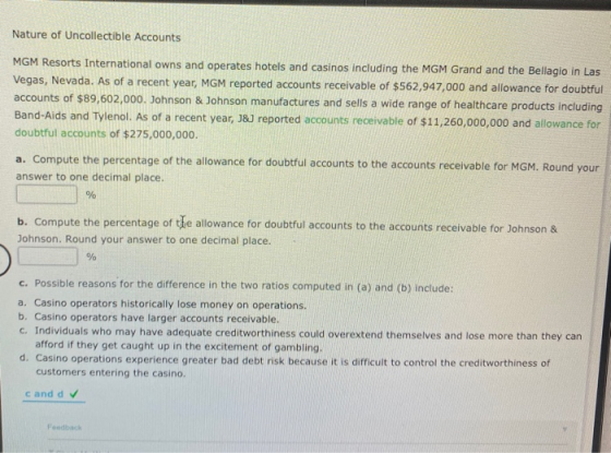 Nature Of Uncollectible Accounts MGM Resorts International Owns And 