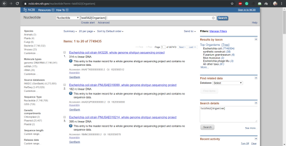 € → c n cbi.nlm.nih.gov/nucleotide?term=txid562[Organism] 2 NCBI Resources How To U Sign in to NCBI Nucleotide Nucleotide Sea