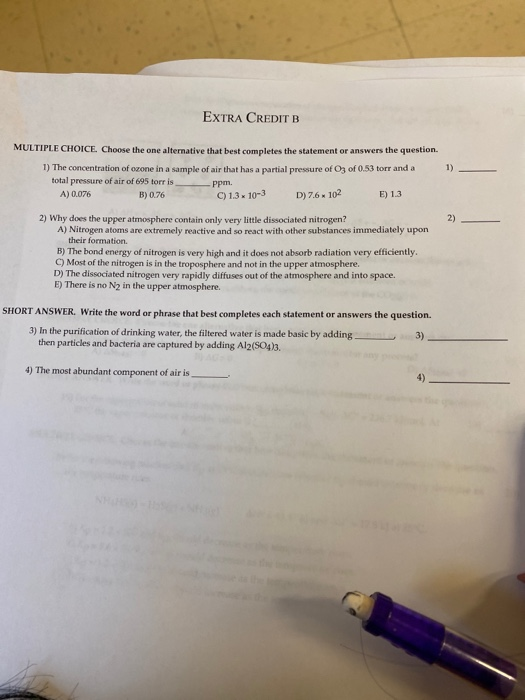 EXTRA CREDIT B MULTIPLE CHOICE Choose The One Alternative That Best 