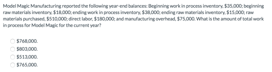 Model Magic Manufacturing reported the following year-end balances: Beginning work in process inventory, $35,000; beginning r