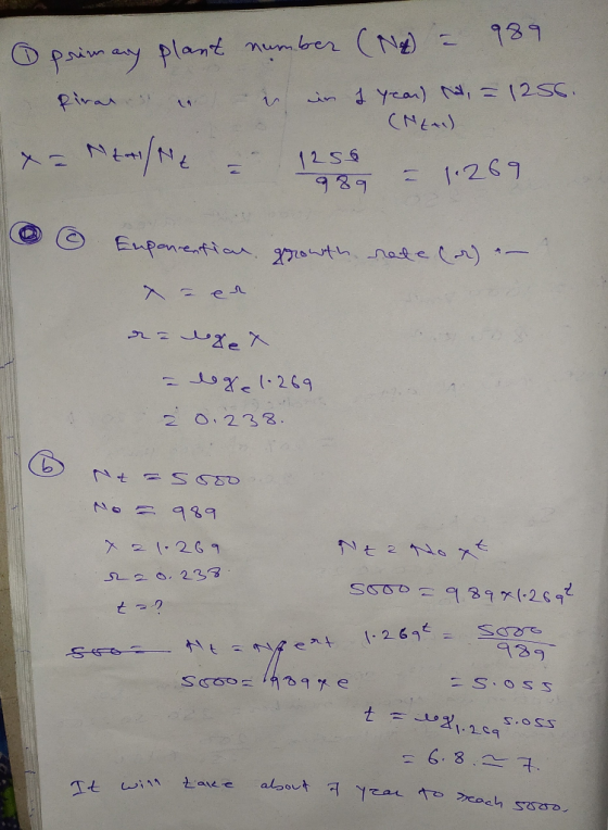 primary plant number (N = 989 Rirar e n in 1 year) N = 1256. (NEA) x = taille = 1256 = 1,269 989 0 rate (ar) - Euponential gr