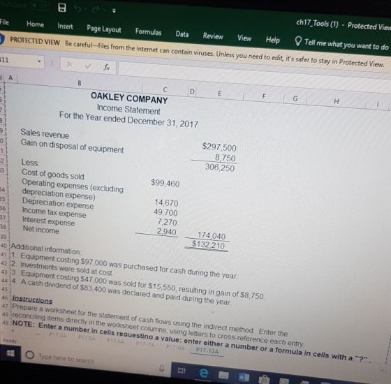1 ch17 Tools (1) Protected View File Home Inset Page Layout Formulas Data Review View Help Tell me what you want to do ed Vie