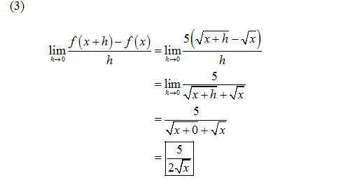limh lim f(x+h)-f(x). 1 5(Vx+h-vx) 5 150 Vx+h+v 5 √x+0+ √x