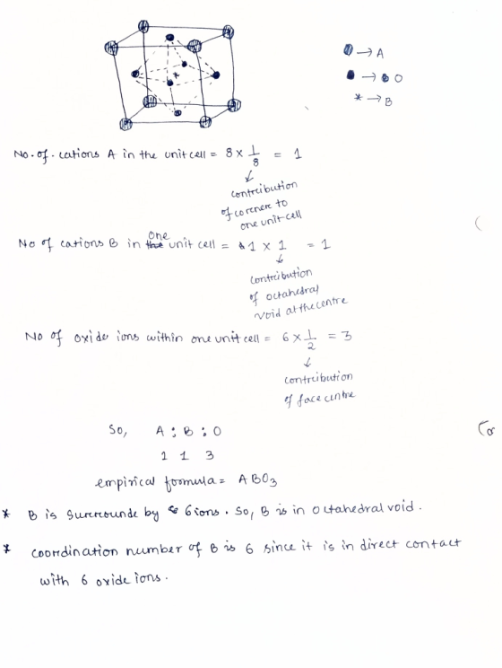 D A * B - No. of cations A in the unit cell = 8x I = 1 contribution of corner to one unit call one No of cations B in the uni