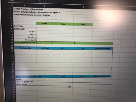 1 ACT300 Principles of Accounting! 2 Module 8: Portfolio Project Template Option 2 (Part 3) 3 Aranas Manufacturing-Inventory