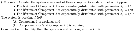 (12 points) Consider the system comprised of three components as shown below. Suppose The lifetime of Component 1 is exponent