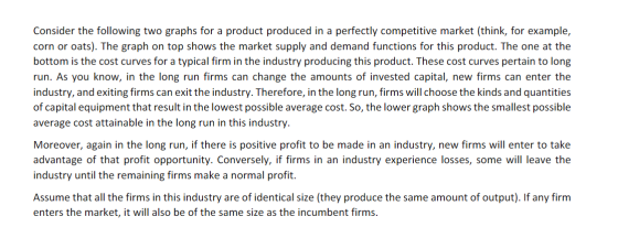 Consider the following two graphs for a product produced in a perfectly competitive market (think, for example, corn or oats)