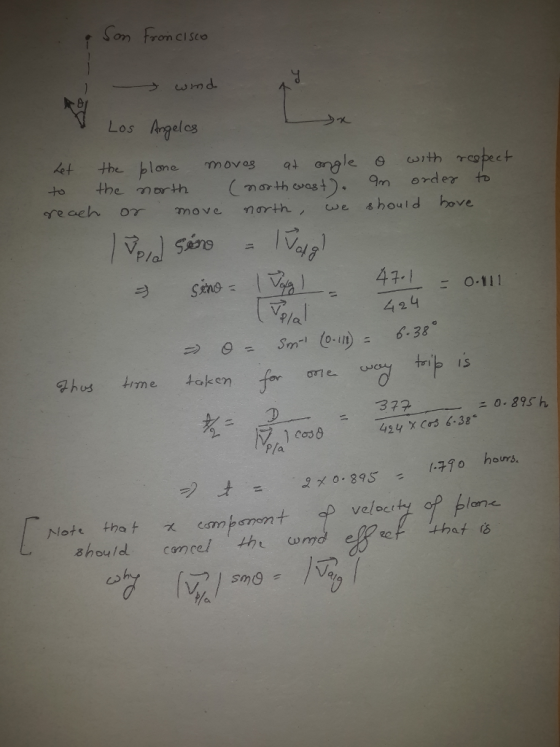 Son From cisco os Angelcs et the plane movag anale to the n orth (mơ, th sogt). 9on order to ere ceh0γ move north, eg hould bove P/a Thos tme token 377 424 X Cos 4-38 P/a 0.825 : t구10 hours. CS Rr