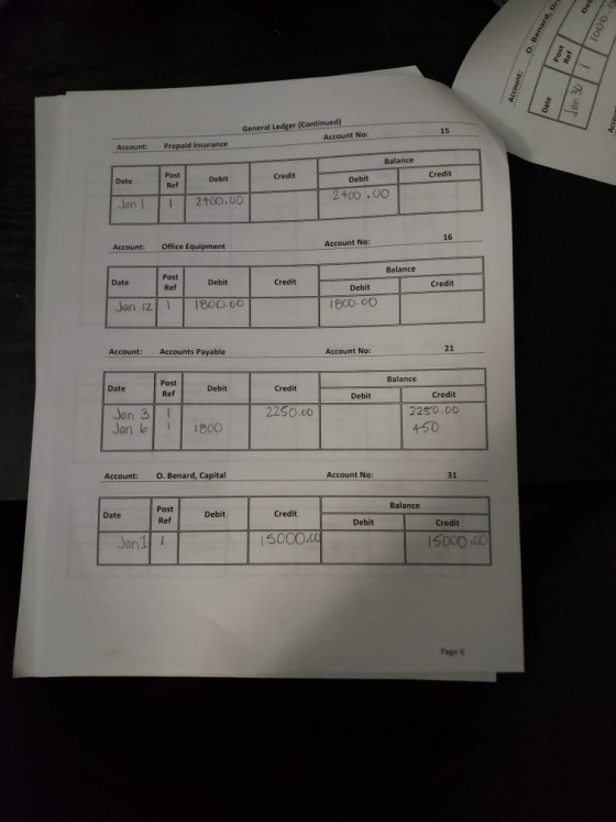 General Ledger (Continued) 15 Account No: Prepaid Insurance Account: Balance Credit Post Credit Debit Debit Date Ref 2400.00