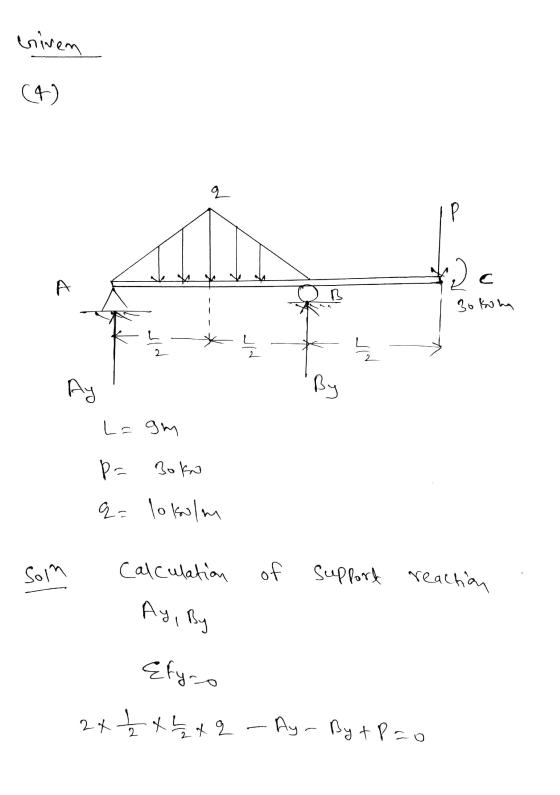 eninen ( (4) q 오 P Р С C A B Bokona Ay By Laam P= Boko q= lokalm olm calculation of support reaction Ay, By Efyrs 24 22 x 2 x