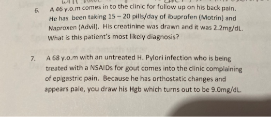 6. WVWL J vom comes in to the clinic for follow up on his back pain. He has been taking 15 - 20 pills/day of ibuprofen (Motri