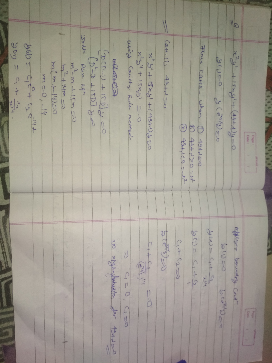 De Applying boundry Condor n²y + innyt (49+d) y = Youco y (13 to you = G+ c three cases when 49-4d30 48t droit (M 44-2 5 (1