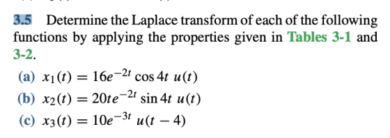 3.5 Determine the Laplace transform of each of the following functions by applying the properties given in Tables 3-1 and 3-2