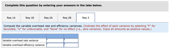 Complete this question by entering your answers in the tabs below. Req 1A Req 1B Req 2A Req 2B Reg 3 Compute the variable ove