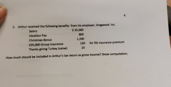2 Arthur Received The Following Benefits From His Employer Dragwood 