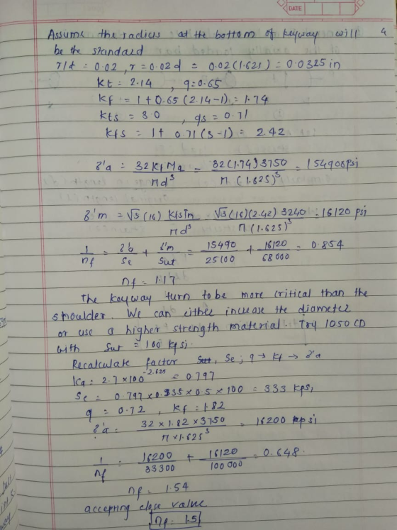 I DATE 4 Assume the radius at the bottom of keyway will be the standard rod behat Ild 0.02,7 = 0.02d = 0.02(1.625 ) - 0.0325