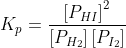 K_{p}=\frac{\left [P_{ HI} \right ]^{2}}{\left [P_{ H_{2} }\right ]\left [P_{ I_{2}} \right ]}