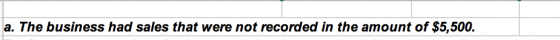 a. The business had sales that were not recorded in the amount of $5,500.