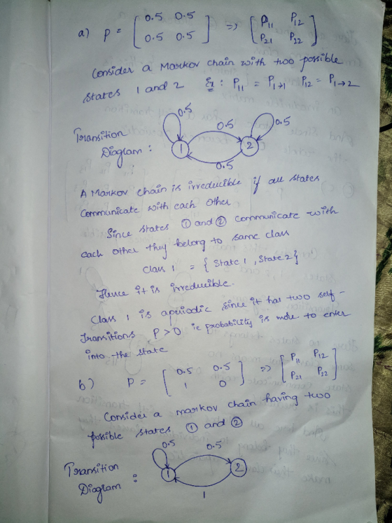 0.5 0.5 ca e.. a) pe Piz 0.5 0.5 J 21 P22 ) Consider a Markov chain with two possible ) arcs 1 and 2 Ex: P = Pix P12 = Piaz 0