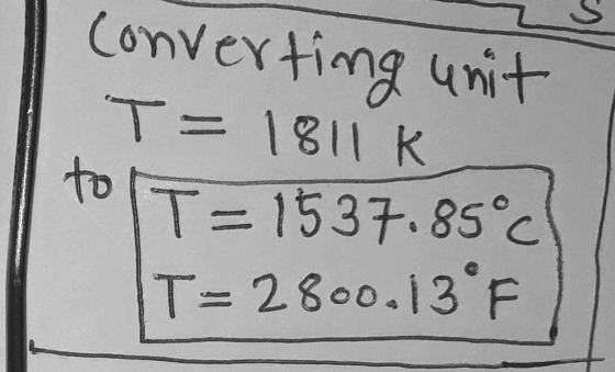 S converting unit T = 1811K to IT=1537.85°C T= 2800.13°F