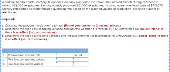 In addition to other costs, Zachary Telephone Company planned to incur $420,070 of fixed manufacturing overhead in making 353