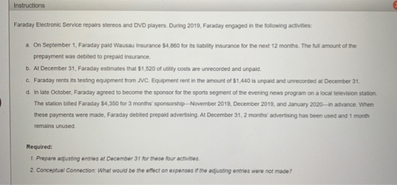 Instructions Faraday Electronic Service repairs stereos and DVD players. During 2019, Faraday engaged in the following activi