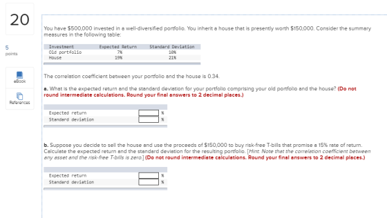 You have $500,000 invested in a well-diversified portfolio. You inherit a house that is presently worth $150,000. Consider th