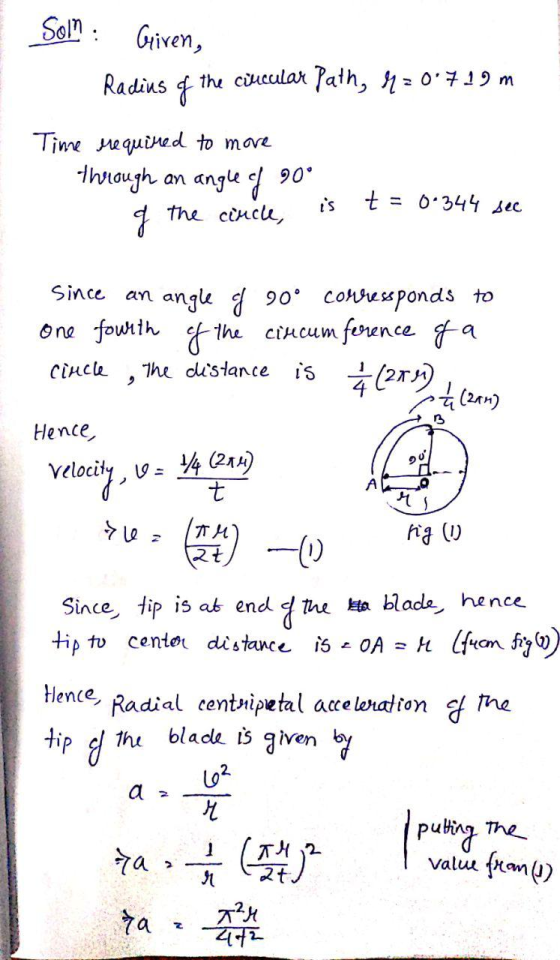 Soln Griven, the cueular Path, 0719 m Radins Time equthed to mave haugh an angle 7 90° t 0 344 sec is the cince Since an an