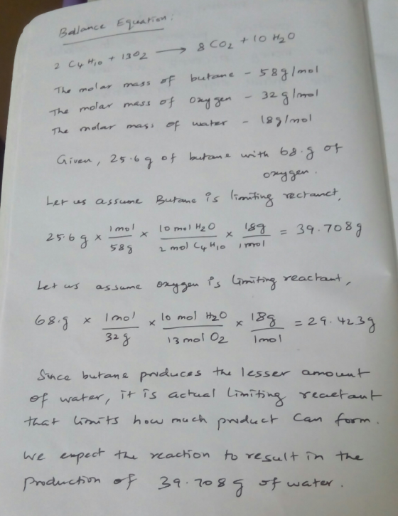 Balance Ejuatien & Co2+lO H2O 2 Cy HiO t 1302 S871m01 butane mass The mola 32 s/ mass of 0yn The molar (231mol molar mass of