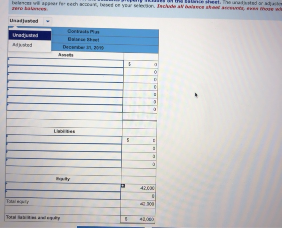 ance sheet. The unadjusted or adjuste balances will appear for each account, based on your selection. Include all balance she