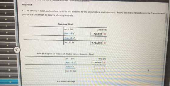 Rengi Required: 1. The January 1 balances have been entered in T accounts for the stockholders equity accounts. Record the a