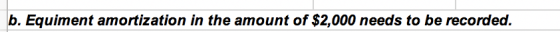 b. Equiment amortization in the amount of $2,000 needs to be recorded.
