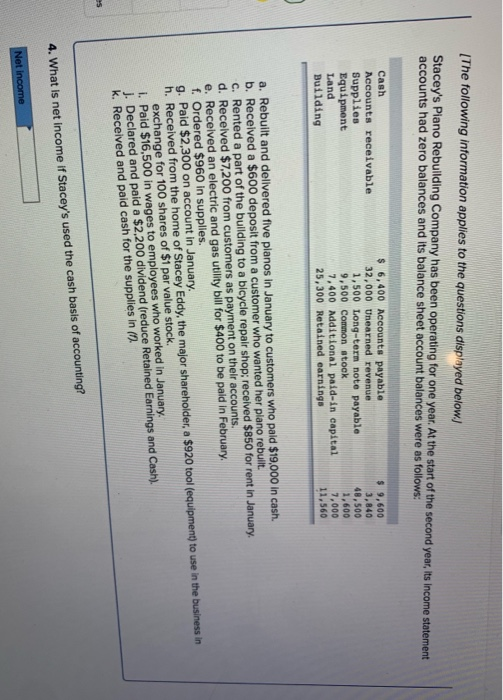 The following information applies to the questions displayed below) Staceys Piano Rebuilding Company has been operating for
