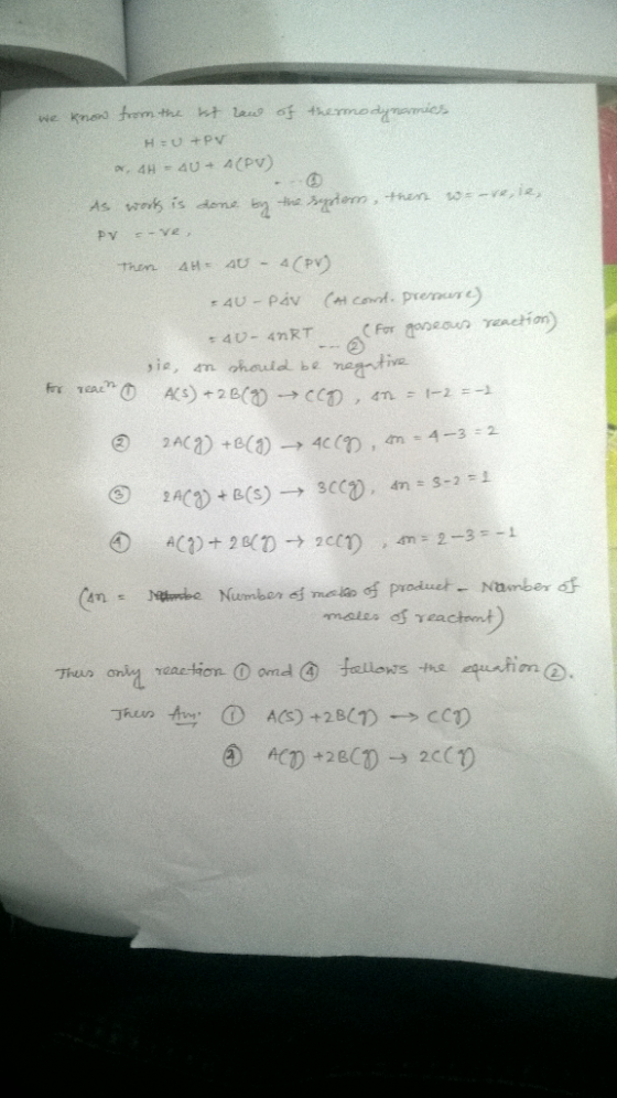 for mean reaction 40-4nRT m # 4-3 : 2. (4n. Then onla vaaction ⓘ ond ④ follows the equ.hima.