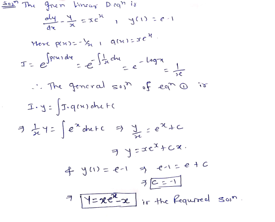 Son The giren linear Doran in yaxe dy 1 yli=el da Here pou)=- 9147yek I= espresche és fiche loga =e De ir ... The general s