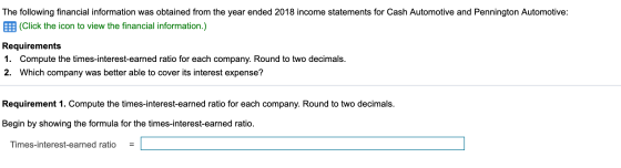 The following financial information was obtained from the year ended 2018 income statements for Cash Automotive and Penningto