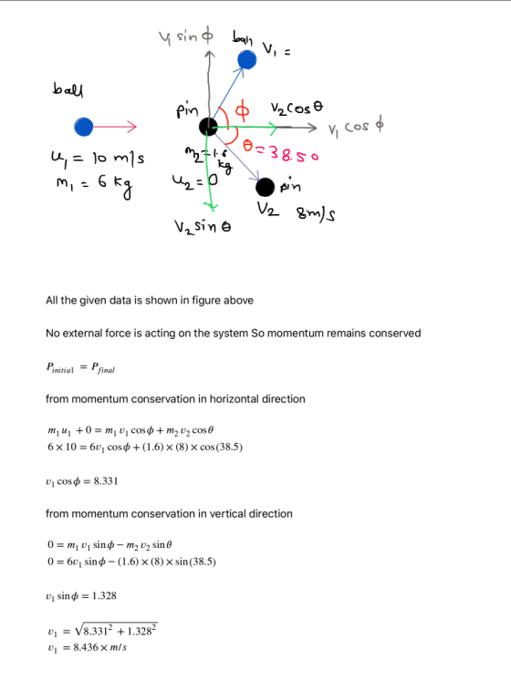 ball Pin e38So - lo m1s VSine All the given data is shown in figure above No external force is acting on the system So moment