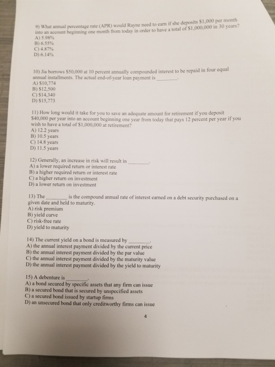 ) What annual percentage rate (APR) would Rayne need to earn if she deposits S1,000 per month into an account beginning one m