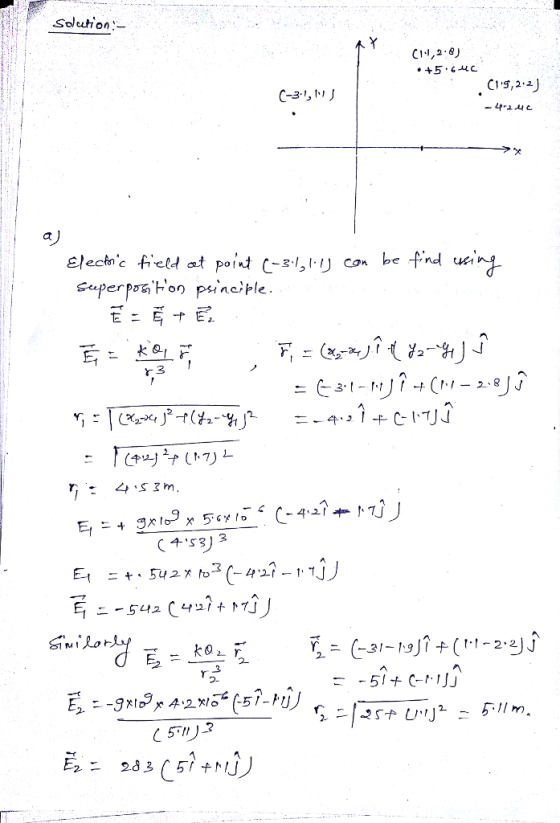 Solution:- CI,28) a) elecfin.c field at pol C-3,1,1.リ con be find u Superon pincrle r3 s C-4.2/耂!.TJ O-