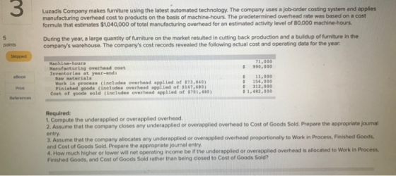 3 Luzadis Company makes furniture using the latest automated technology. The company uses a job-order costing system and appl