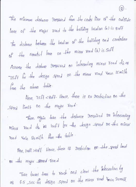 lane of the majoiToad -lo-lhe bulling looI 0n ion (a) 1s 8 ance befveen e building and Centerine e neasds lane on -the minor Yoad b) is 5o diglane Siequixed on Q(Heisecting minoy Yoad dbag aesign Speed on the minor YDad Vmin Is mil above efe ere ie no nestriction on the en Ce Speed limtt on the majir Yoad Then, agein take the dislante Seuired n inecin e mino oe, lot sgol Hence, theie s Sresien the spead lind Take bavel thime to Teach andcleat -the leseon ag 65 See dspeed en -he minor Yood min omill