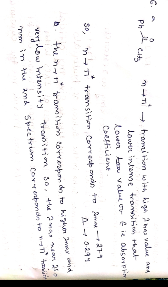 6. apht nytt tramition with high amax value and a lower intense transition that lower ton value of fie absorption son prou co