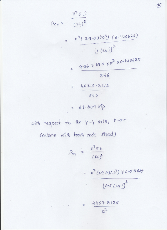 2 ( 29.0)(103) (6.140625 (2u) 596 L402 lo 3125 536 69.809 kip eith reSpeed to the Y-Y ans (column ut koth ends Pged) 2 CY KL) 0-5 (2u) 446 812s 12