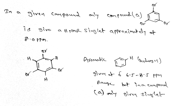 In a given compound only compounde (a) a BV approximately of BV a Hrar singlet is give fioppm. BY Hhh Aromatic H (hydroge) gi