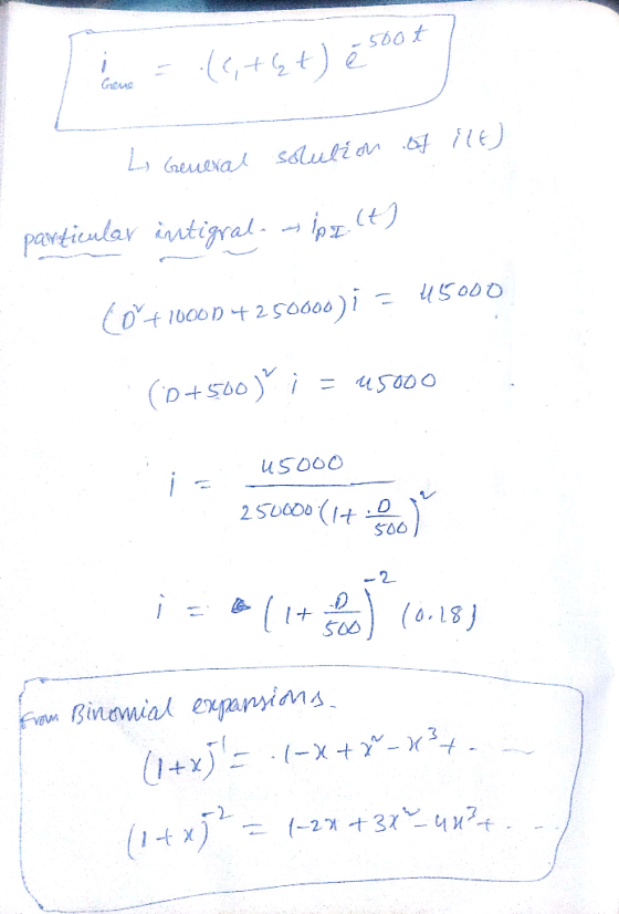 500 t Crane = (6,+ht) e soo L General solution of iLE) particular intigrala - inz.(t) Co +10000 4250000) i = 45000 (0+500) i
