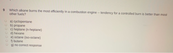 Which alkane burns the most efficiently in a combustion engine - tendency for a controlled burn is better than most other fue
