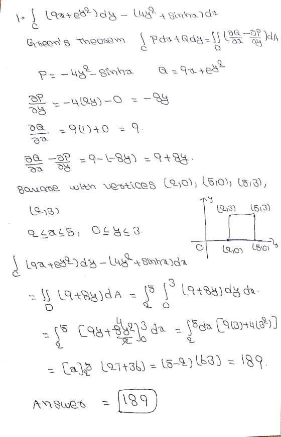 (98+eye dy (492 lo + Sinhalda ou -OP Greens Theorem P datady=SS IHA Red D P=-44²- sinha Q=9a tey? also 58-= O-(Ron-3 aa Otro