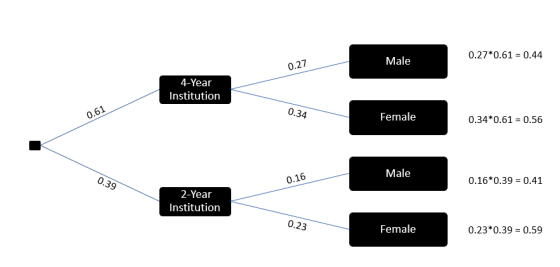 0.27*0.61 = 0.44 Male 0.27 4-Year Institution 0.34 Female 0.34 *0.610.56 Male 0.16 0.16*0.39 0.41 39 2-Year Institution 0.23 Female 0.23*0.39 0.59